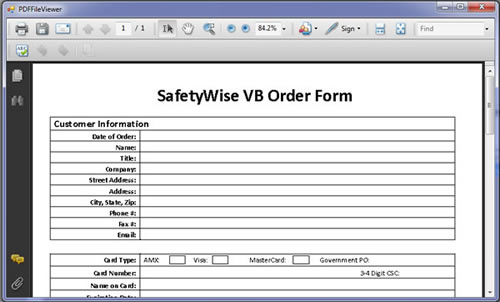 The Active Inspection Form PDF File is displayed in the Adobe Acrobat Reader from the SafetyWise VB Safety System.