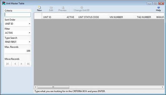The Unit Master Table from the FuelWise Fuel Managment Software is displayed in browse mode.
